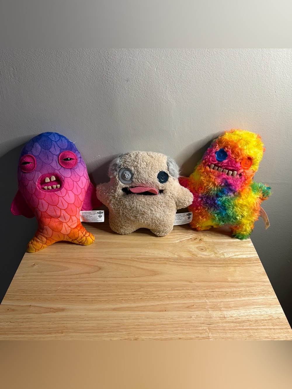 Cream Plush Monster with Button Eye - Soft Cuddly Toy
